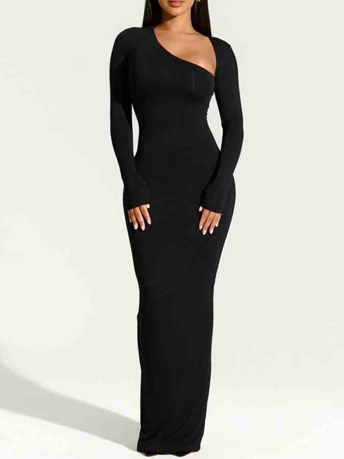 Black Long Sleeves Slim Maxi Dress