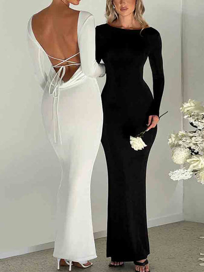 Backless Long Sleeves Slim Maxi Dress