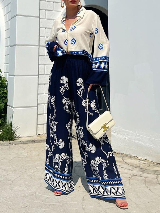 Long Sleeves Printed Shirt and Pants Sets