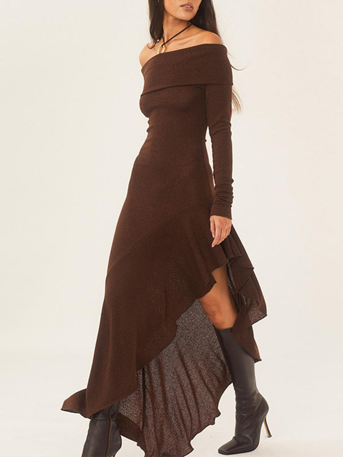 Long Sleeves Off Shoulder Ruffle Maxi Dress
