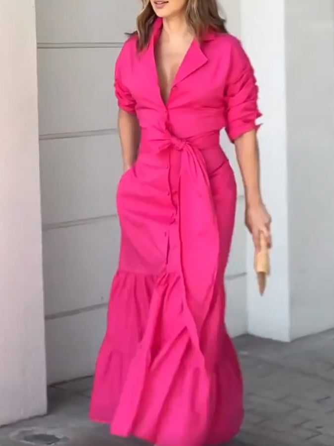 Long Sleeves Lace-up Maxi Dress