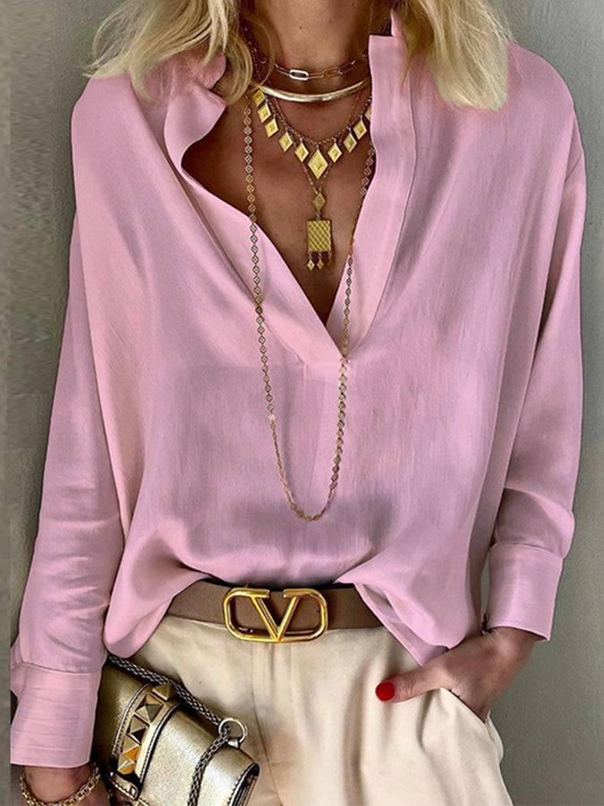 Stand Collar Long Sleeves Blouses