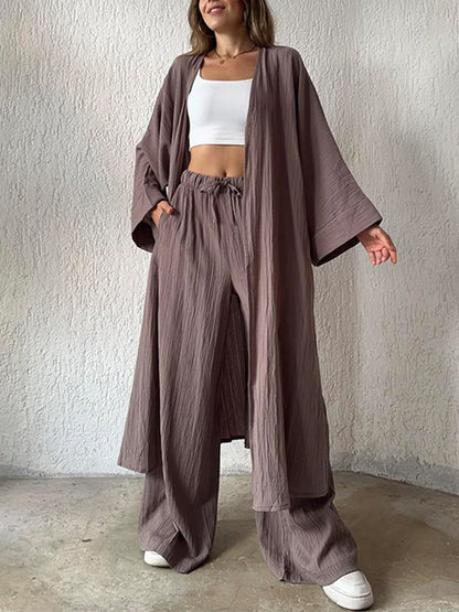 Long Sleeved Cardigan and Wide Leg Pants Sets