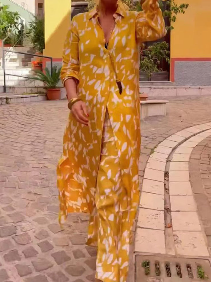 Long Sleeves Printed Blouses and Pants Sets