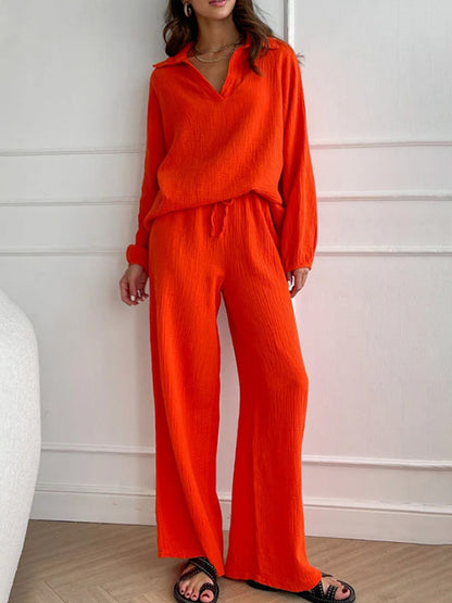 V Neck Long Sleeves Shirt and Pants Sets