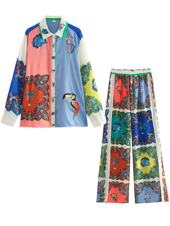 Color Block Printed Shirt and Pants Set