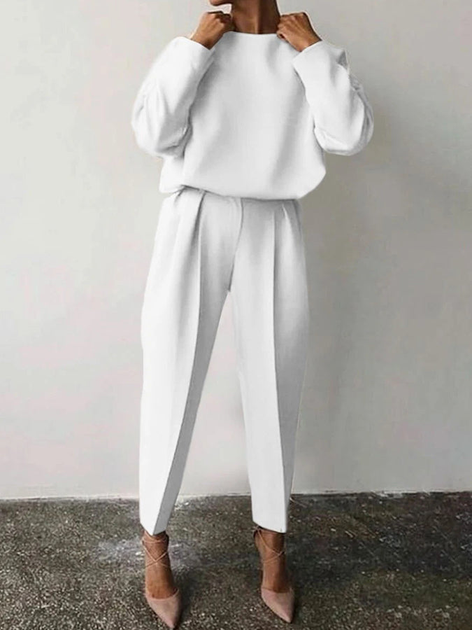 Long Sleeves Round Neck Top and Pants Sets