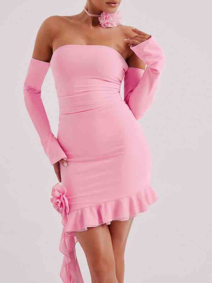 Off Shoulder Ruffle Slim Mini Dress