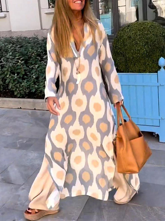 Long Sleeves Printed Maxi Dress
