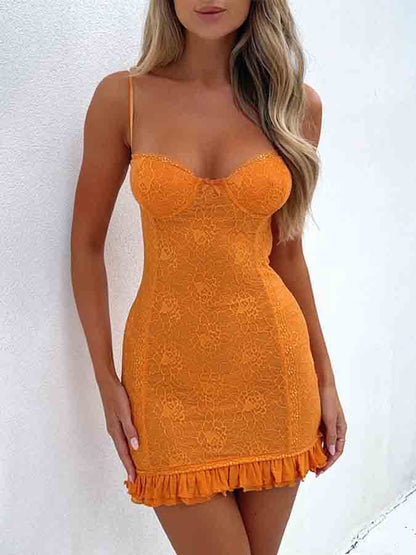 Lace Flounce Hem Slim Mini Dress