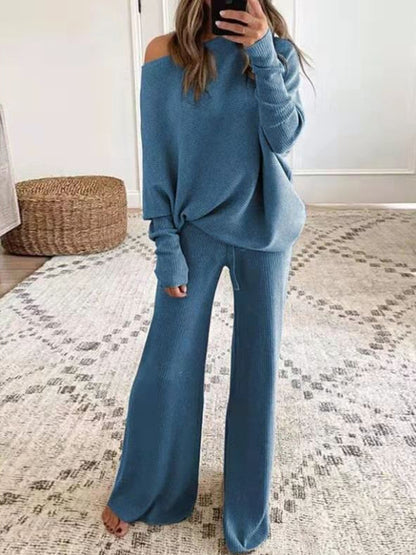 Knitted Long Sleeves Top and Pants Two Pieces Sets
