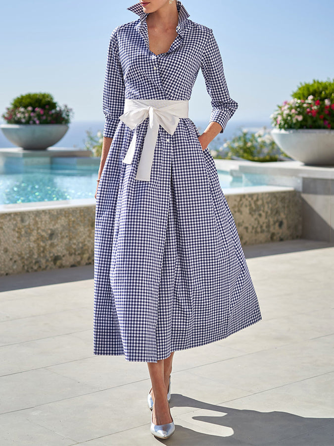 Long Sleeves Plaid Shirt Maxi Dress