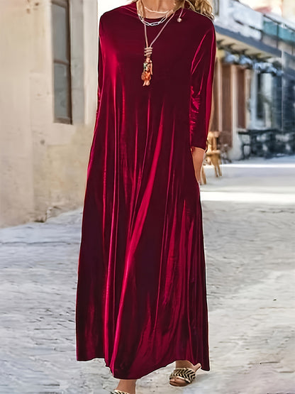 3/4 Sleeveless Round Neck Swing Maxi Dress