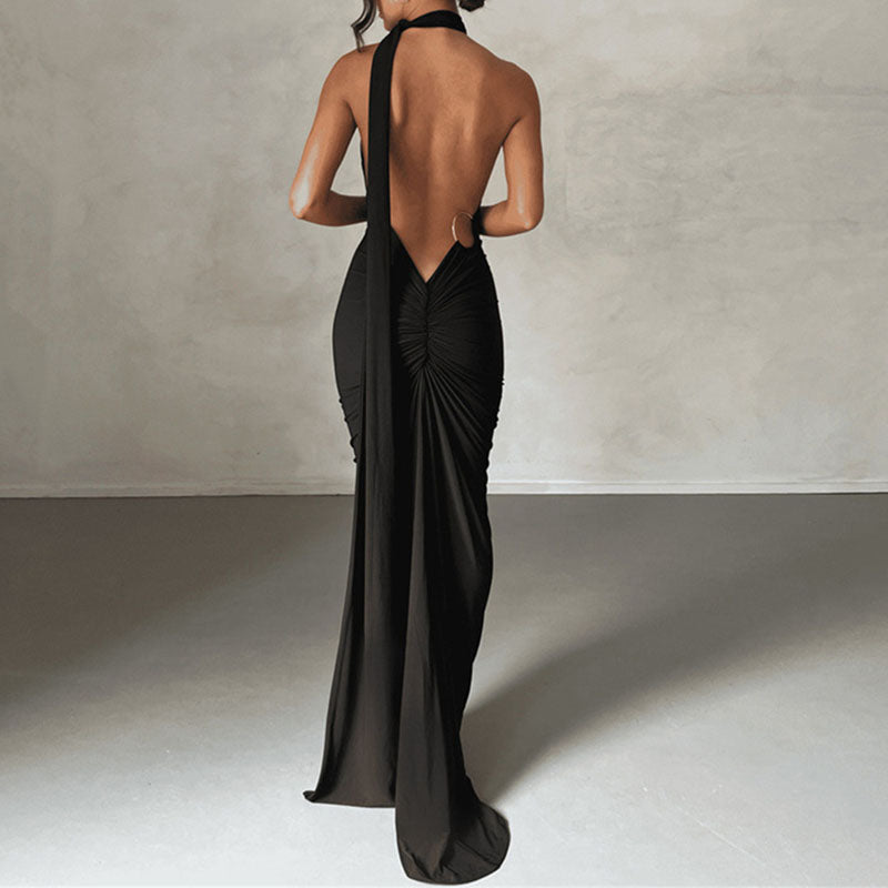 Halter Lace-up Backless Maxi Dress