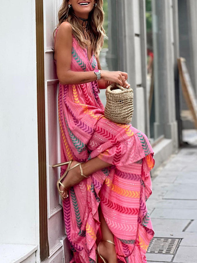 V Neck Sleeveless Irregular Maxi Dress