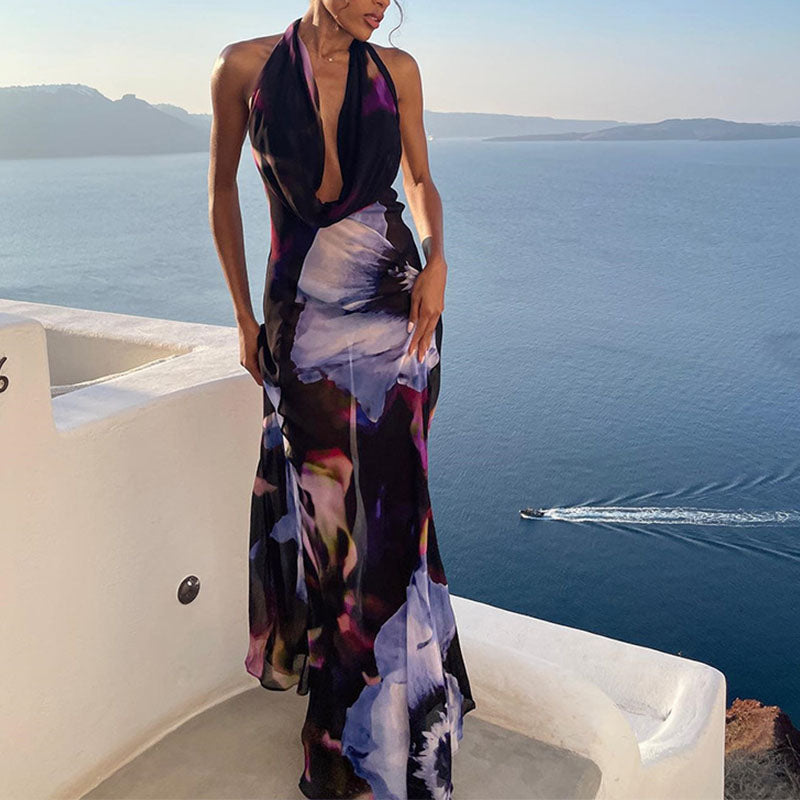 Printed Holiday Maxi Dress