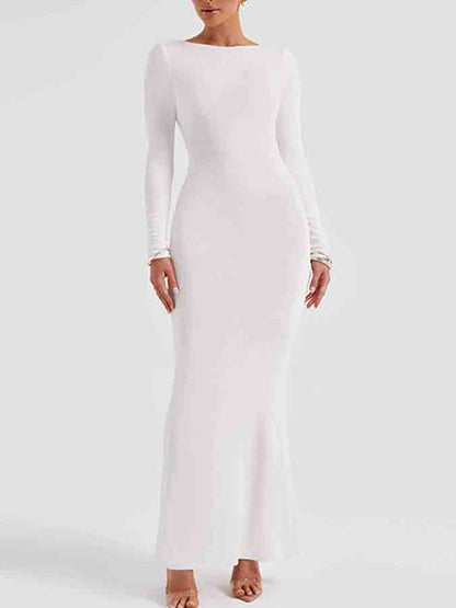 Backless Long Sleeves Slim Maxi Dress