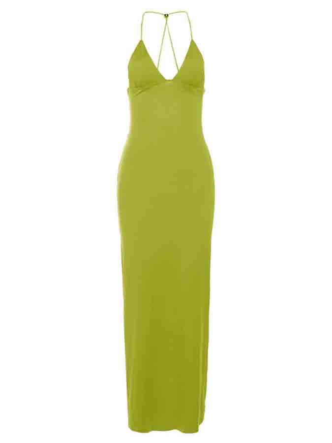 Backless Halter Printed Slim Maxi Dress