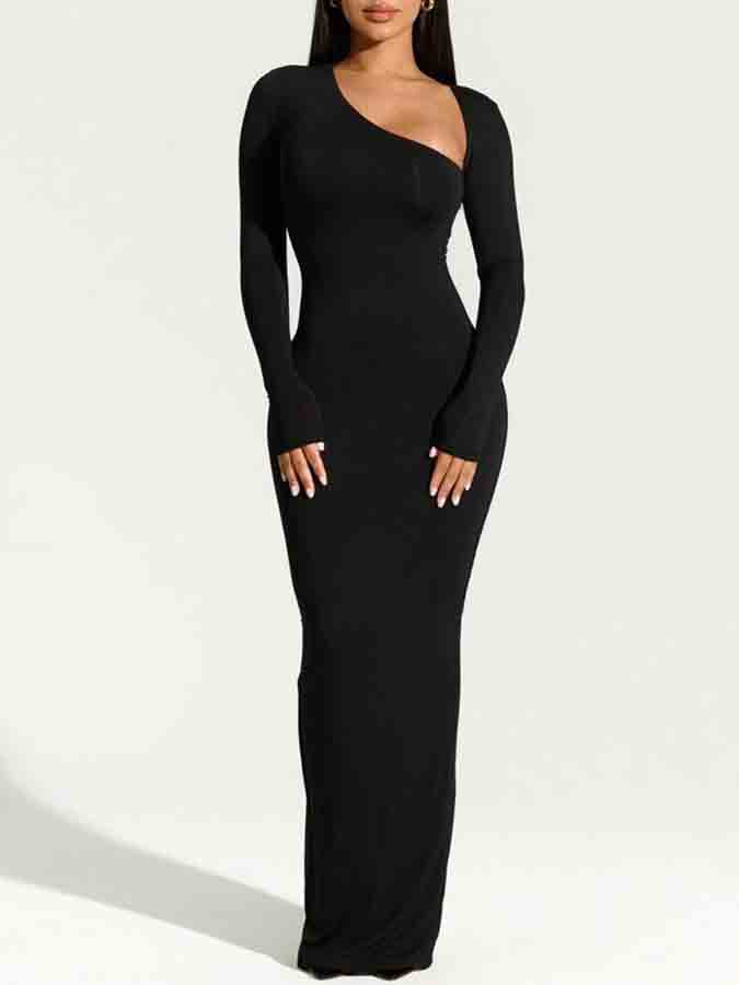 Black Long Sleeves Slim Maxi Dress