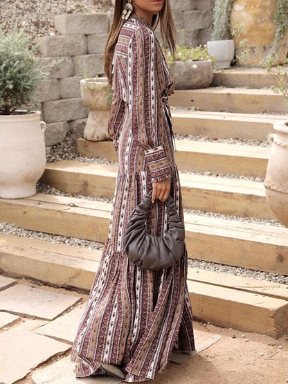 Long Sleeves Geometric Printed Maxi Dress