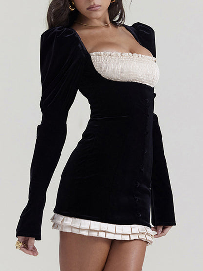 Square Neck Long Sleeves Mini Dress