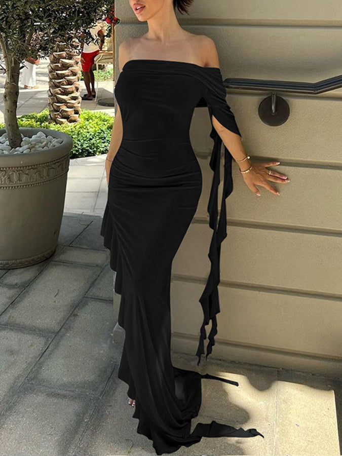 Off Shoulder Ruffle Maxi Dress