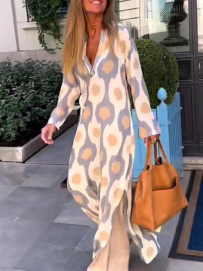 Long Sleeves Printed Maxi Dress