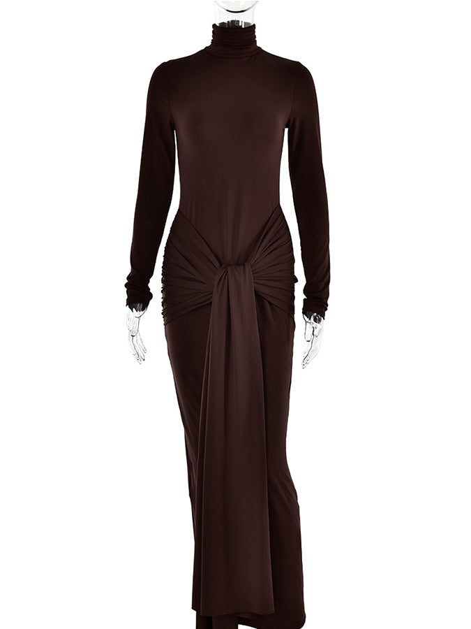 Long Sleeves Lace-up Slim Maxi Dress