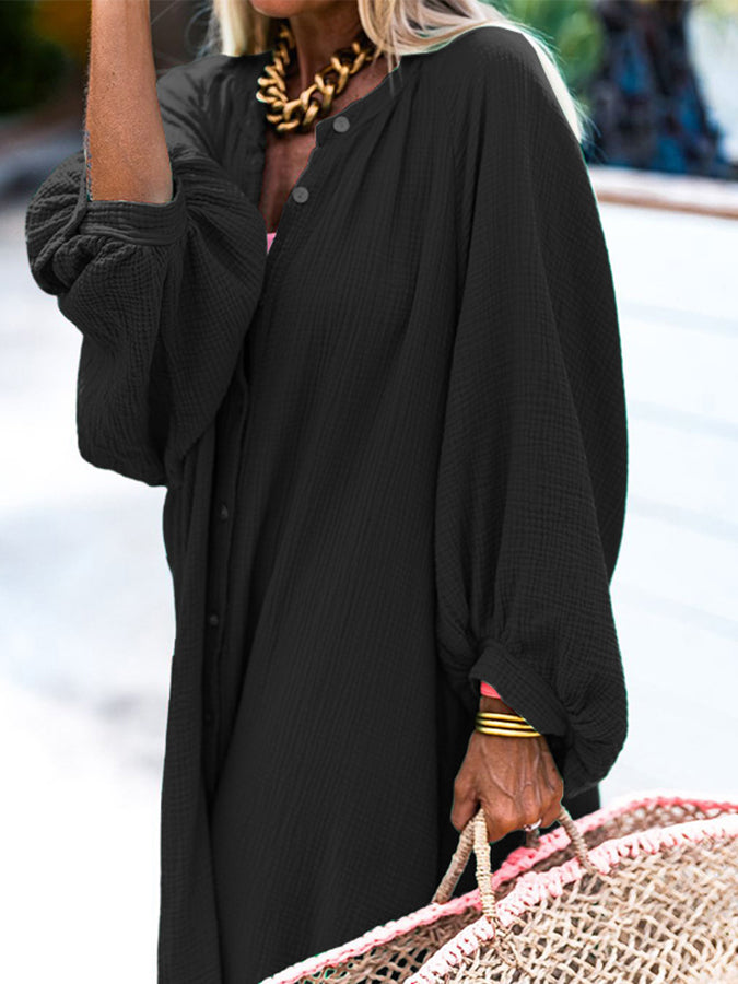V Neck Long Sleeves Loose Maxi Dress