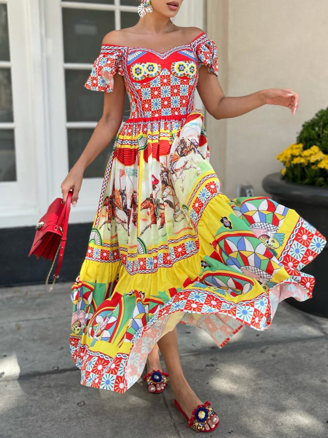 Short Sleeves Printed Maxi Dress