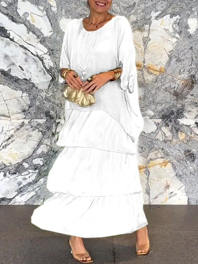 Round Neck Batwing Sleeves Maxi Dress