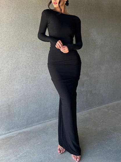 Long Sleeves V Neck Slim Maxi Dress