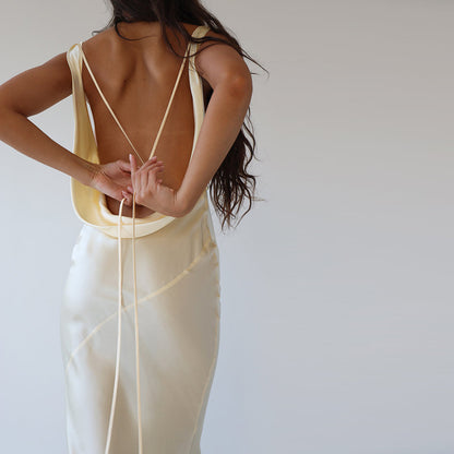 Beige Backless Holiday Maxi Dress