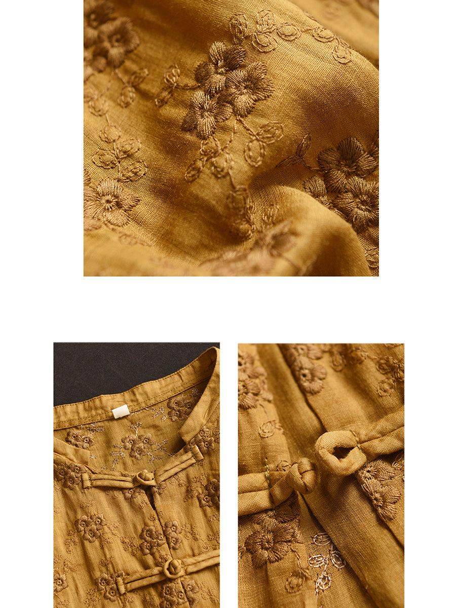 Flower Jacquard Button-up Ramie Blouse Sc1023