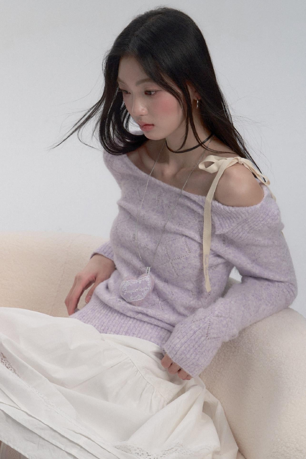 Lavender Diamond Pattern Knit Blouse