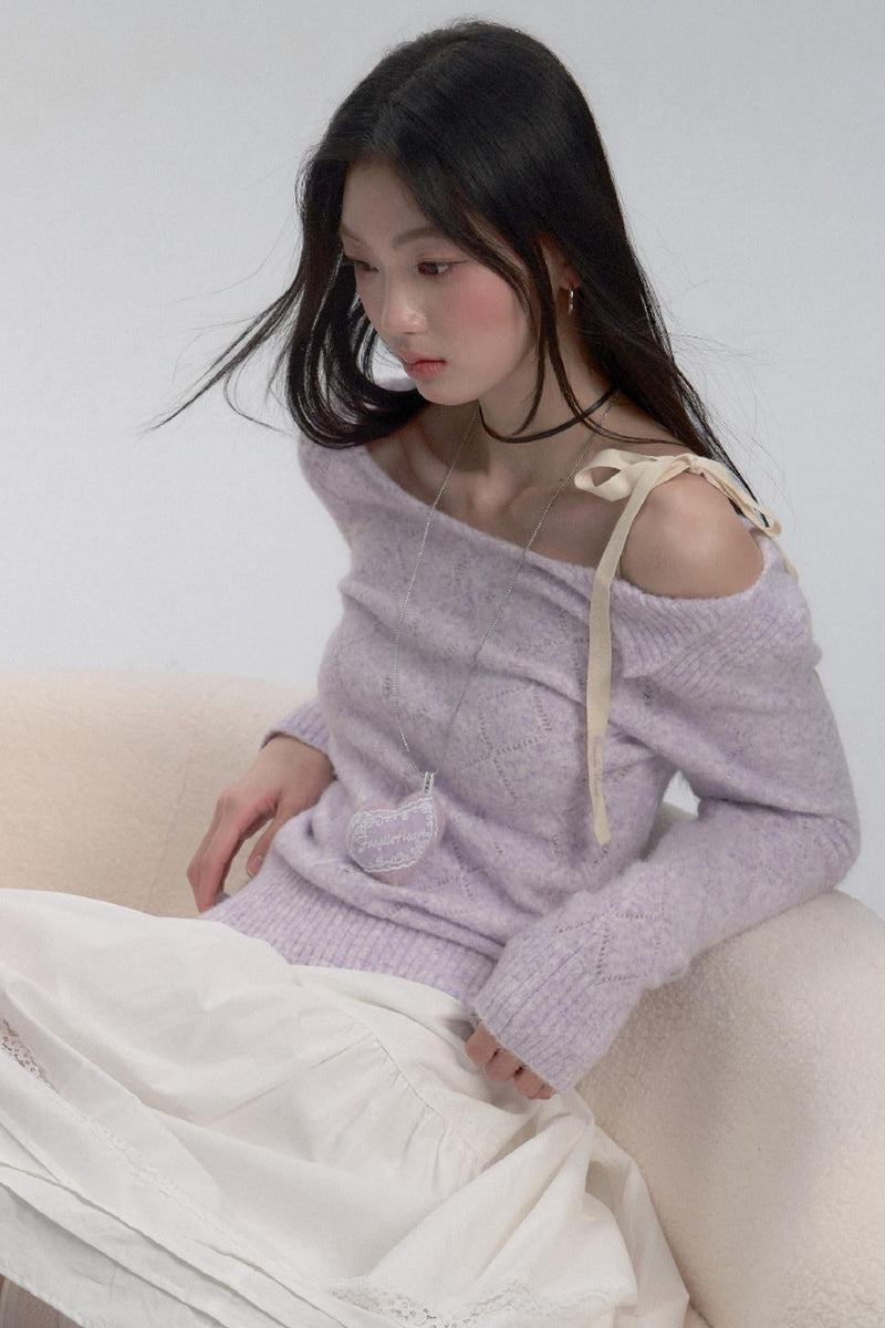 Lavender Diamond Pattern Knit Blouse