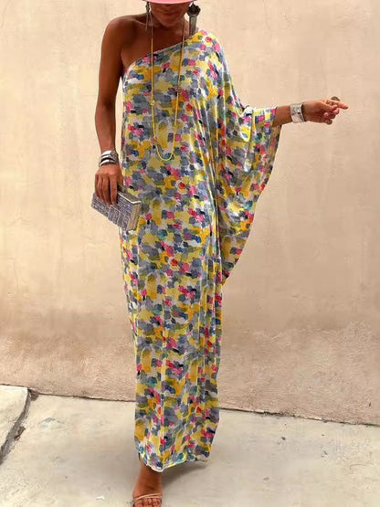 Holiday Ink-dye Print Off-shoulder Maxi Dress