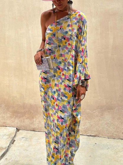 Holiday Ink-dye Print Off-shoulder Maxi Dress