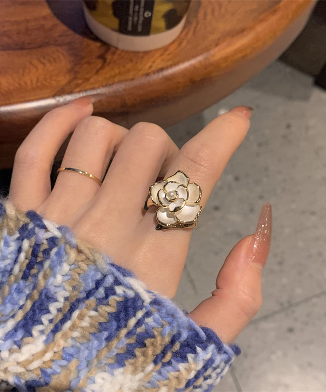 Orange Copper Pearl Camellia Rings