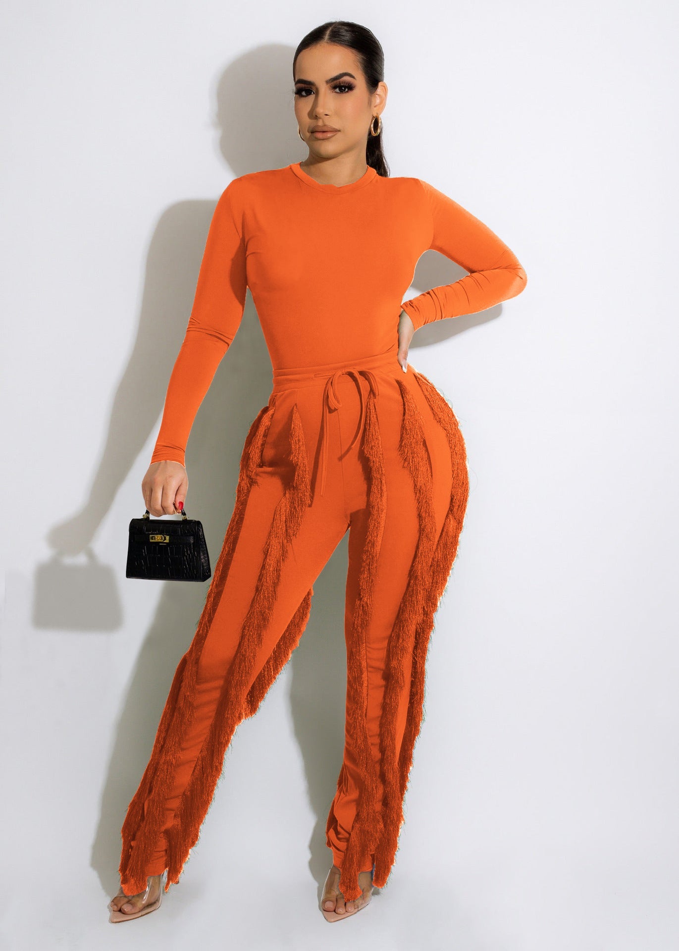Clothing Suit Tassel Lace Jumpsuit Two Piece Set Color Sports Autumn Winter