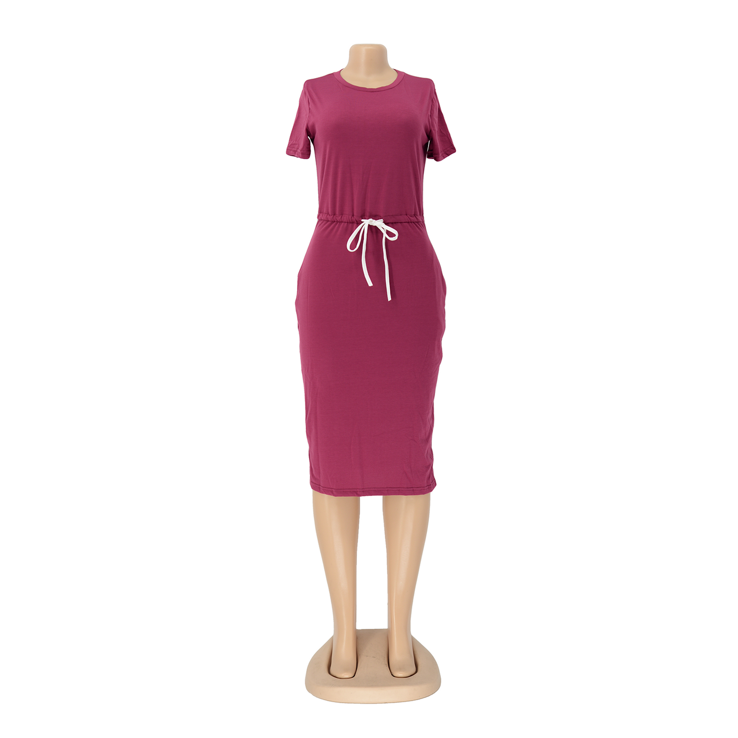 Dress Basic Elastic Waist Short Sleeve Color T Shirt Midi Dress