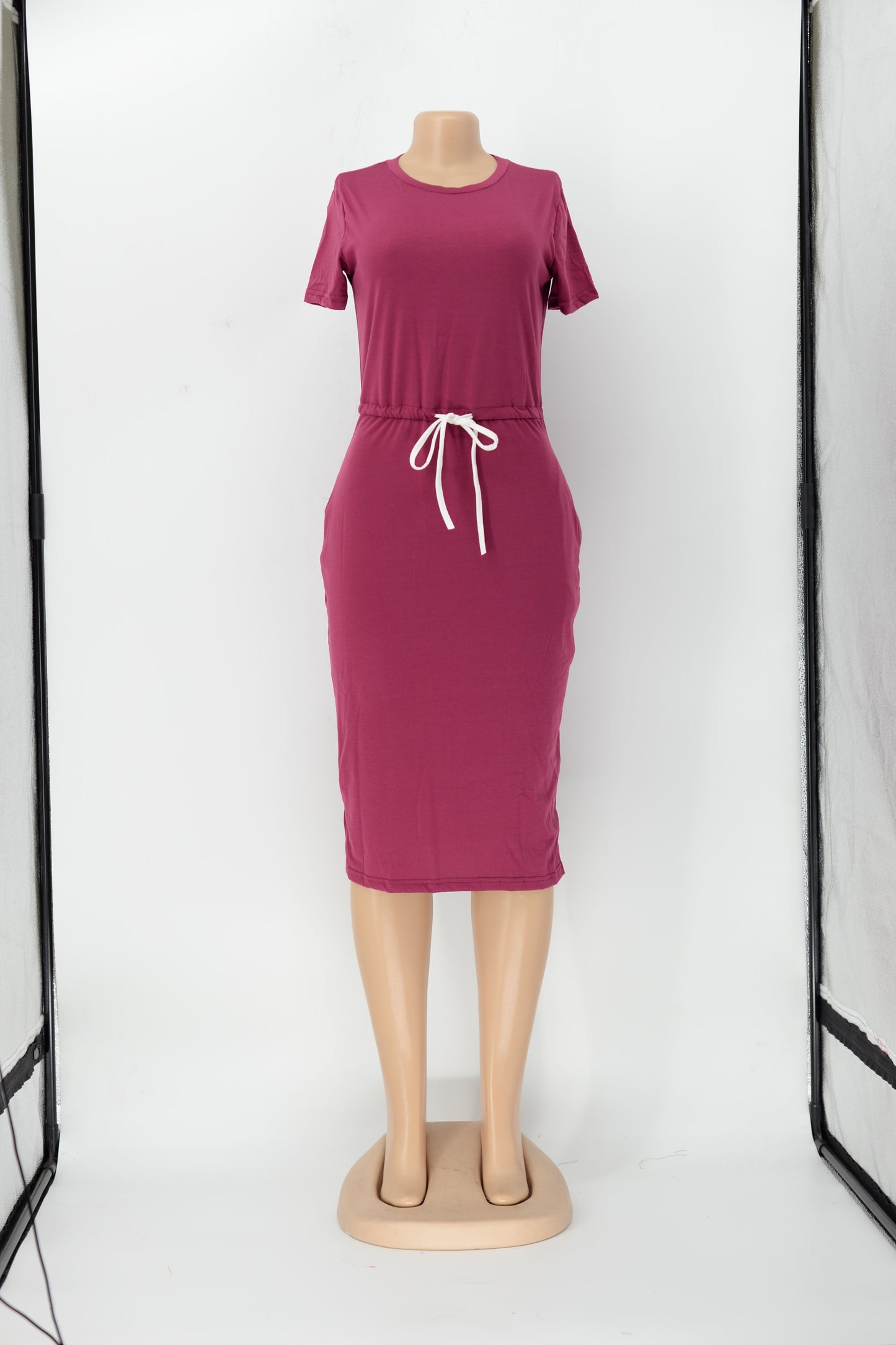 Dress Basic Elastic Waist Short Sleeve Color T Shirt Midi Dress
