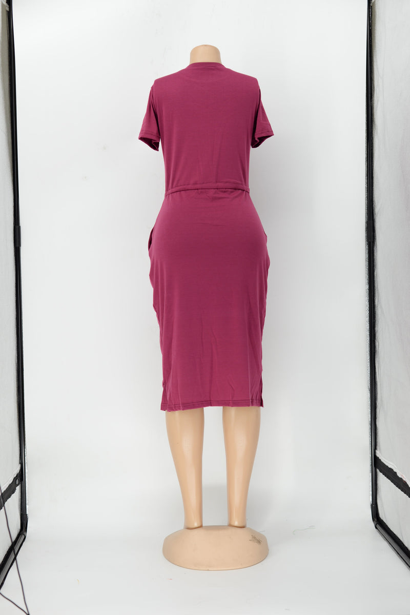 Dress Basic Elastic Waist Short Sleeve Color T Shirt Midi Dress