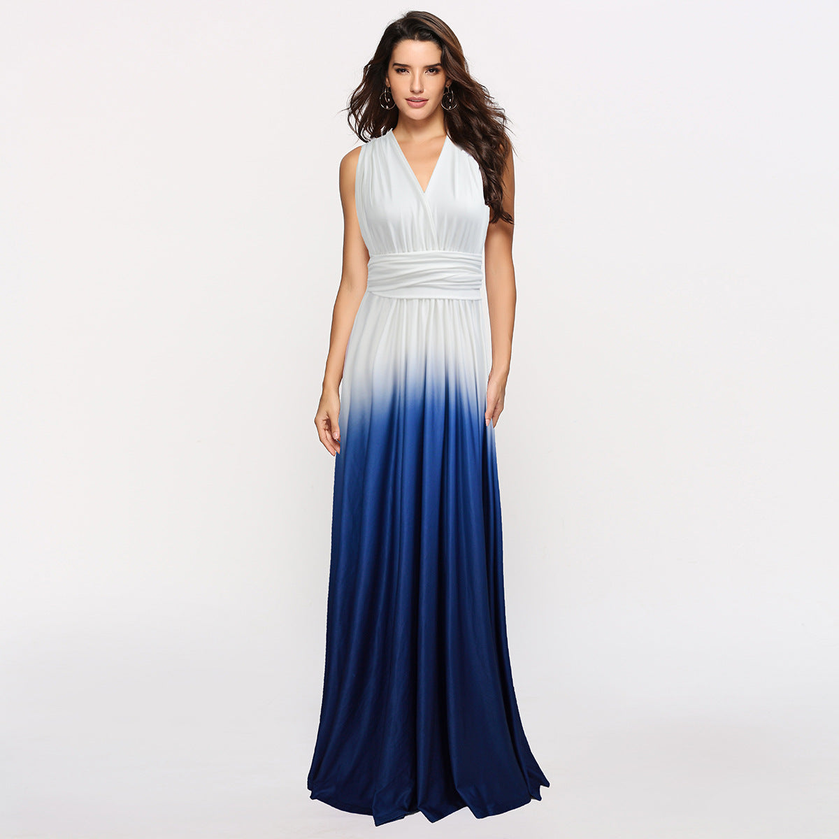 Wear More Wear Criss Cross Backless Lace-up Gradient Color Maxi Dress