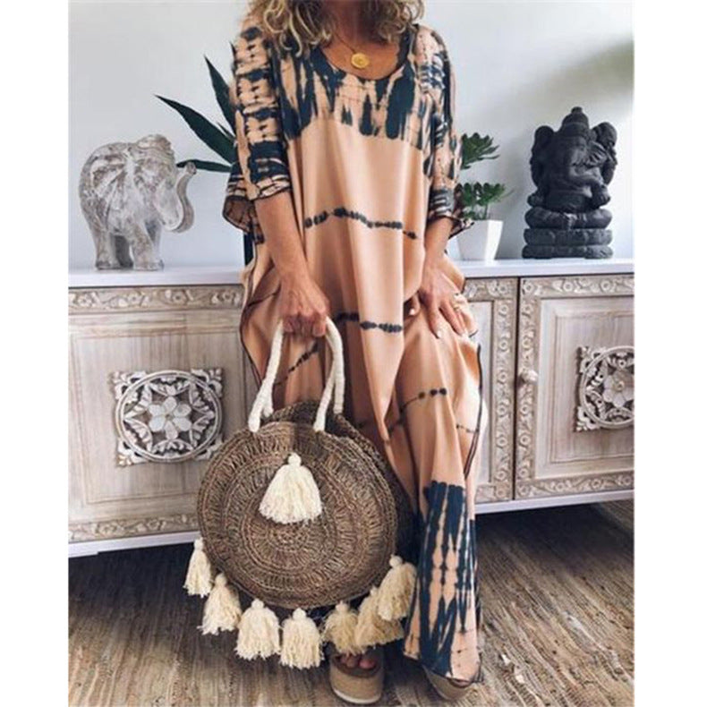 Summer Loose Round Neck Print Maxi Dress