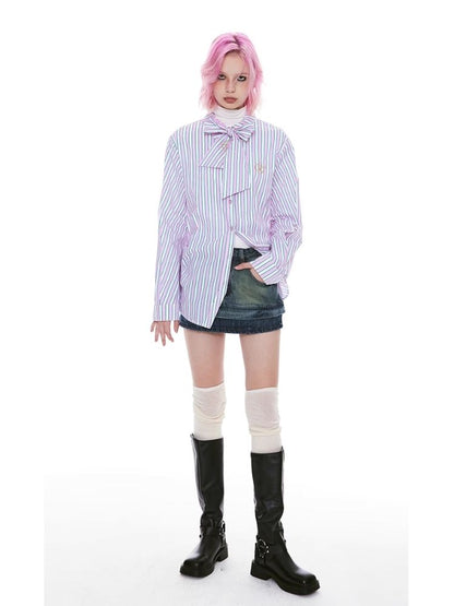 Striped Bow-tie Blouse Shirt