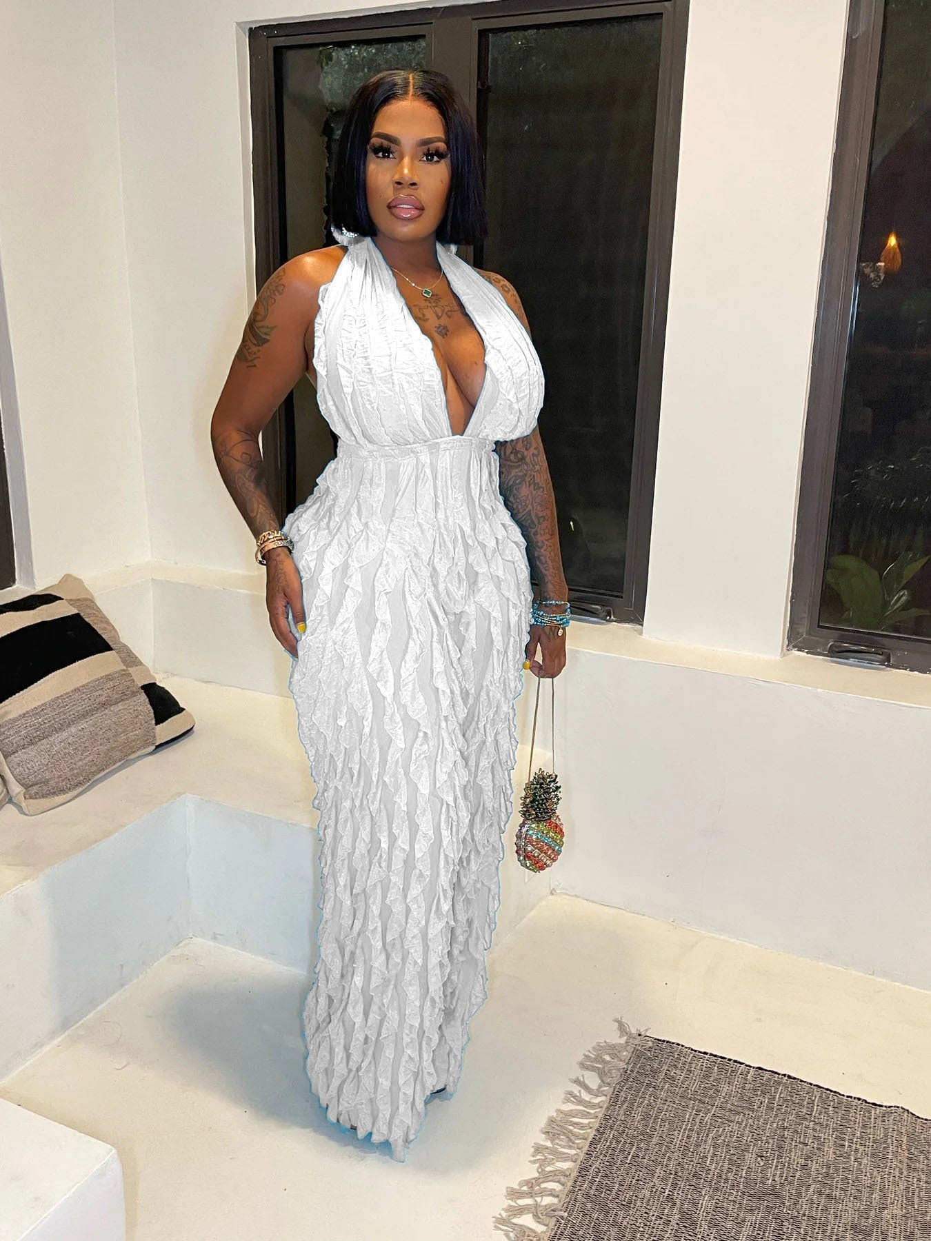 Clothing Spring Summer Wave Pattern Bandeau High Waist Jumpsuit