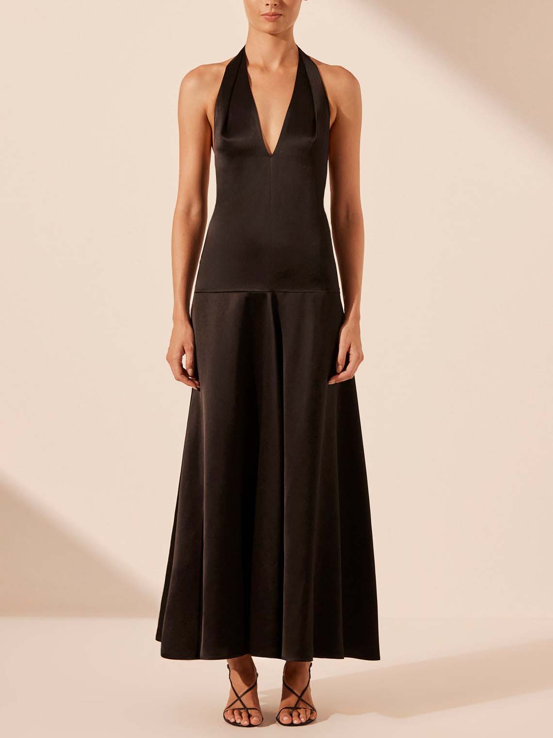 Deep V Neck Halter Maxi Dress