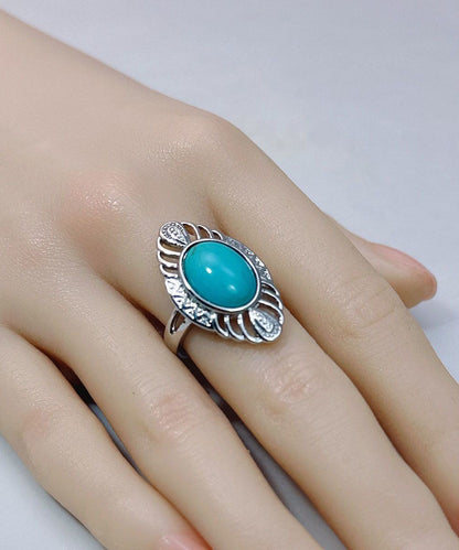 Blue Sterling Silver Turquoise Hollow Out Rings