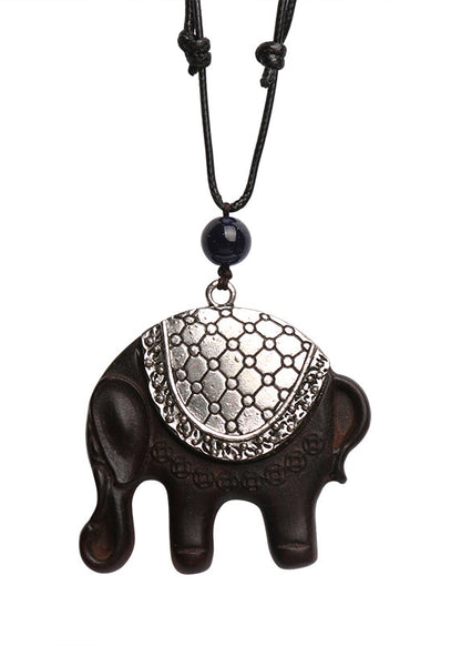 Retro Black Hand Knitting Alloy Elphant Pendant Necklace